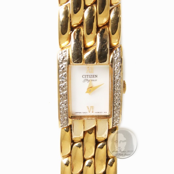 Citizen Wrist Watch Gold Metal 16 Diamond Chip Elegance 5421-H21441 Ladies Y2K - Picture 1 of 13